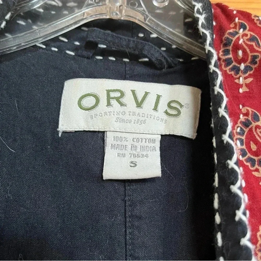 Orvis Open Overcoat Paisley Indian India Sz S Red Stitched Western Long Vest